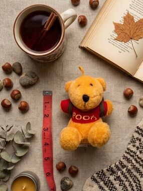 Disney Winnie The Pooh Mini Plush Keychain Backpack 4” Yellow Bear Red Pooh Top